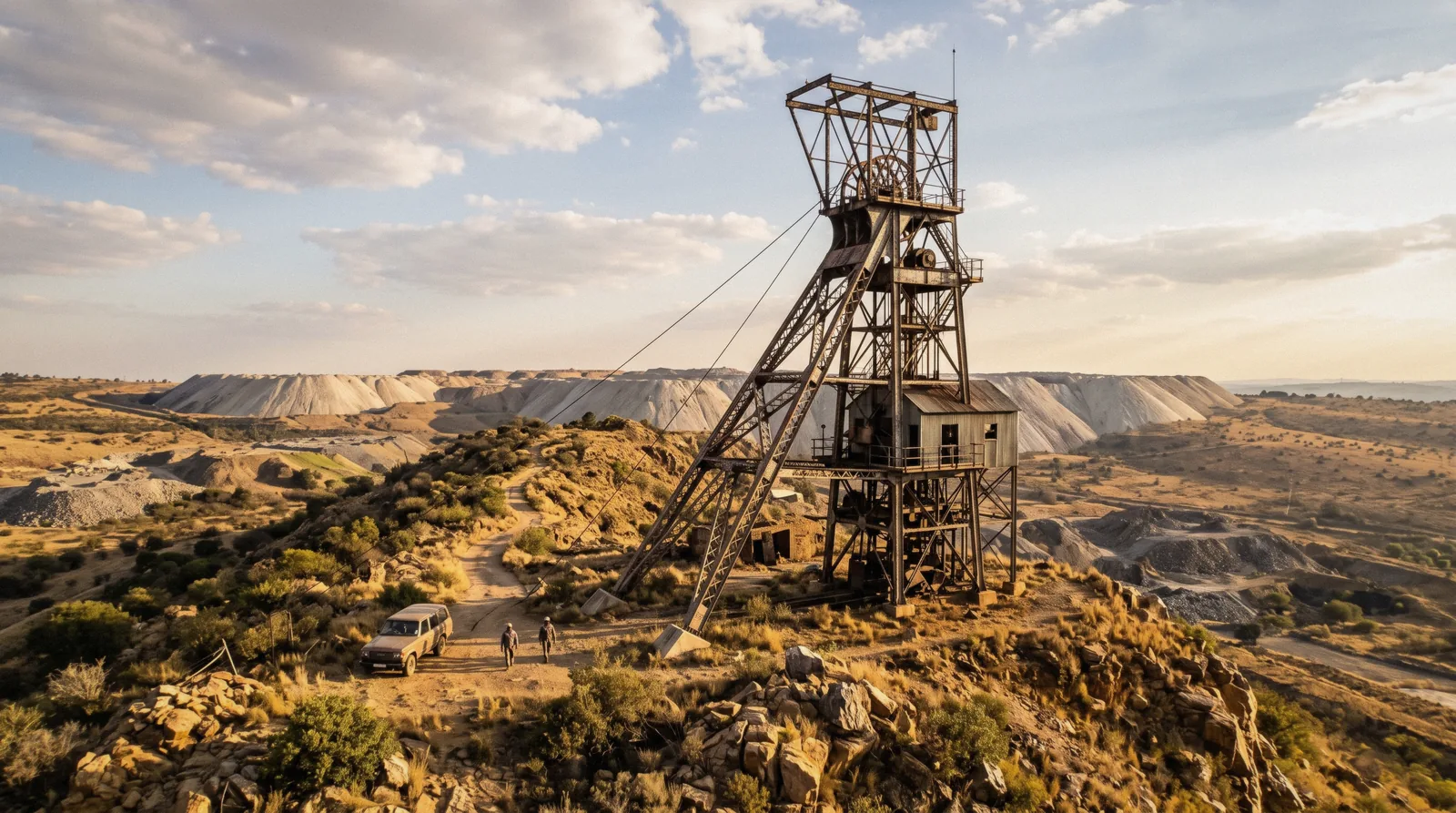 Mine headframe above Gold Reef City in Johannesburg