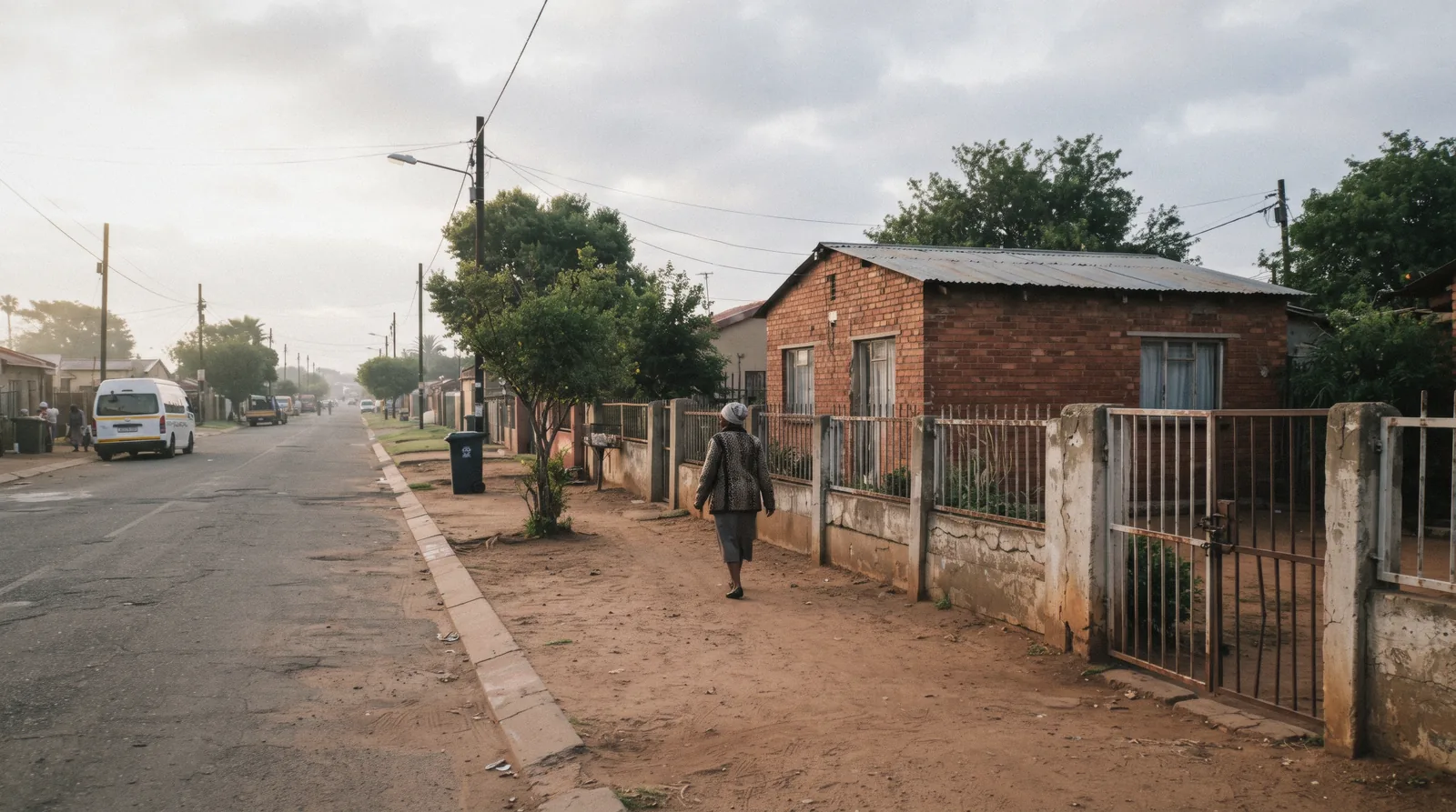 The single-storey red-brick Mandela House at 8115 Vilakazi Street, Orlando West, Soweto, with visitors at the gate