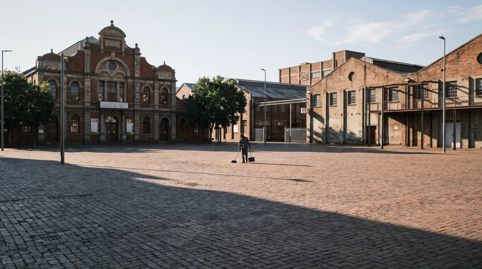 Mary Fitzgerald Square in Newtown, Johannesburg, with the old Market Theatre facade and brick warehouses