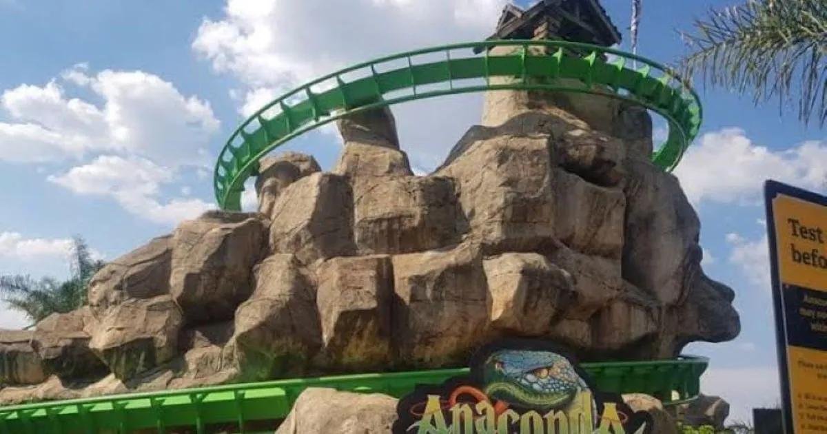Gold Reef City mine headframe and amusement park in Johannesburg