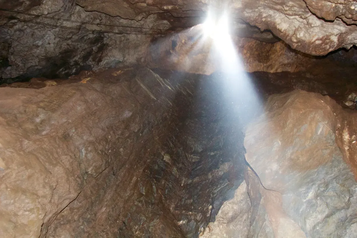 Inside the Sterkfontein Caves, limestone formations along the guided tour route in the Cradle of Humankind