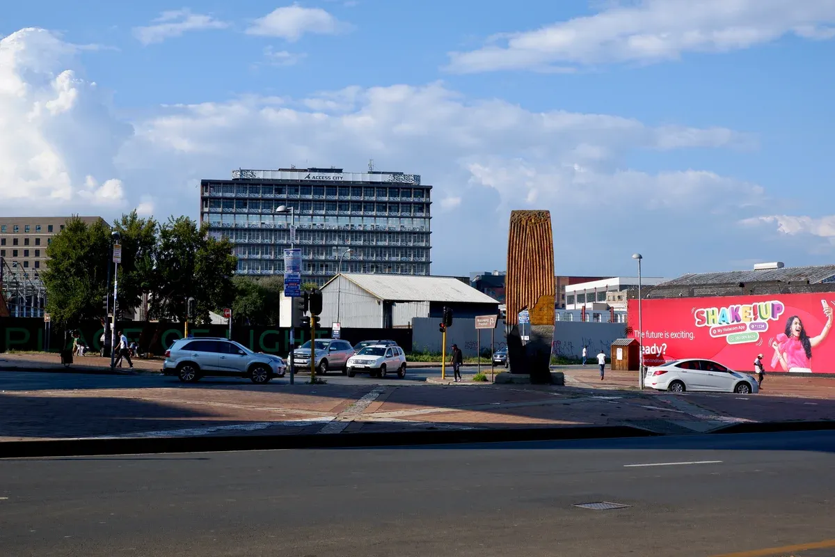 A large painted art installation on a median in the Maboneng precinct of Johannesburg