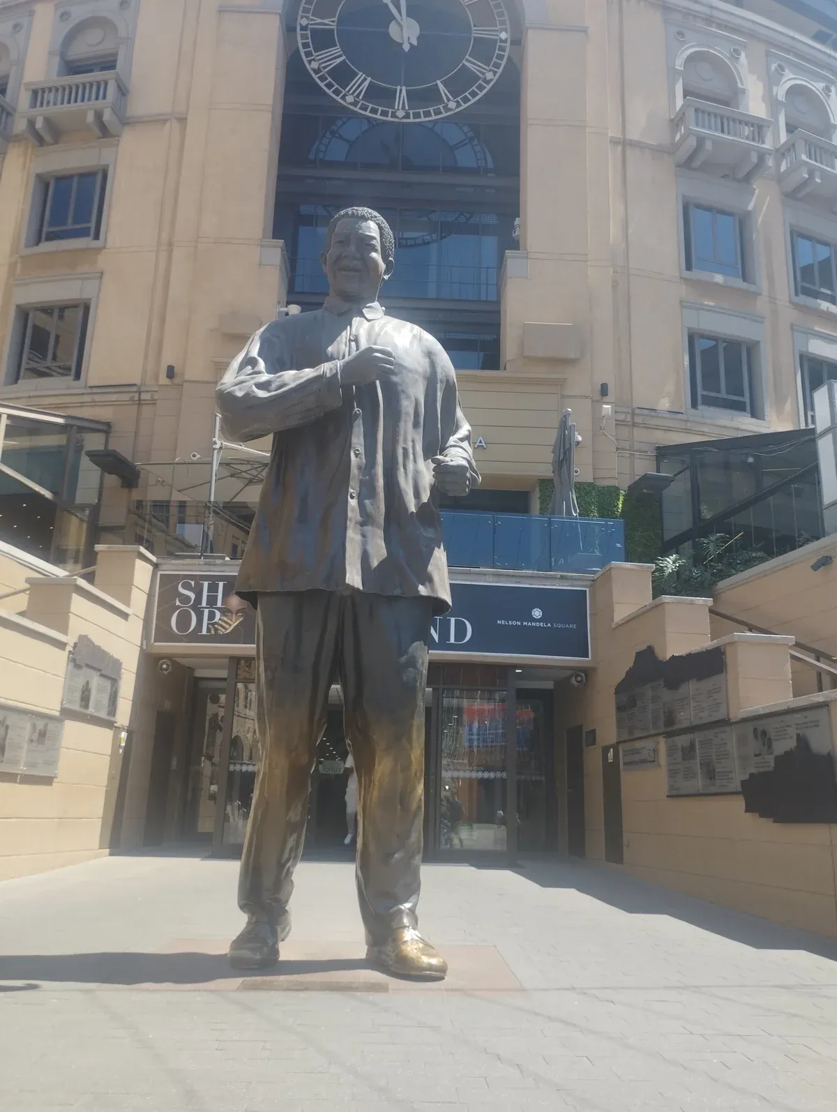 The Nelson Mandela statue on Nelson Mandela Square, seen from below